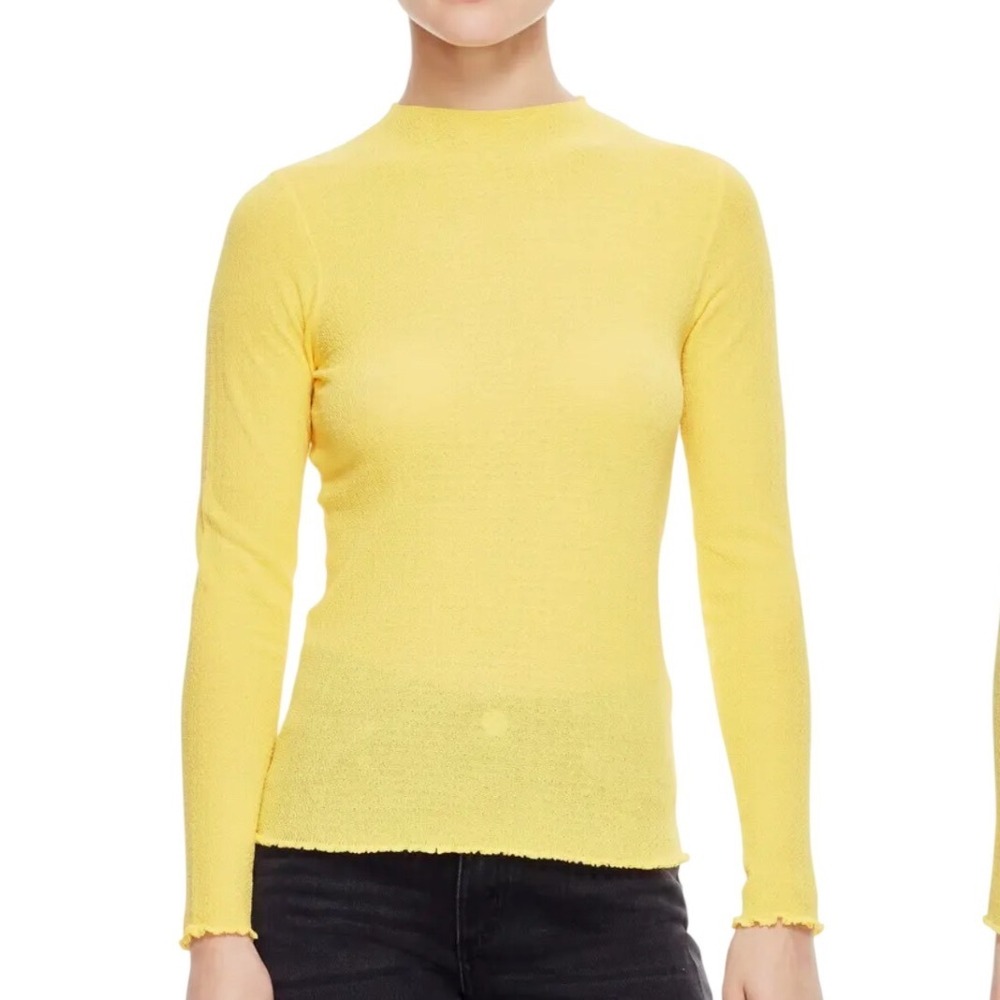 Sandro Paris Ethan Cotton Funnel Neck Sweater Top Sheer Yellow Womens sz Small